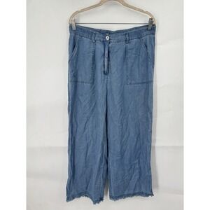 JOHN MARK Blue Wide Leg Pants Sz M Ankle Frayed‎ Hem High Waist Chambray Lyocell